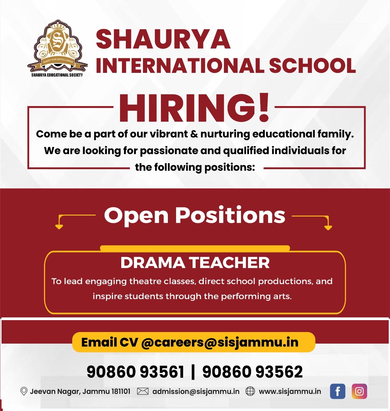 DRAMA Teacher Job Opening